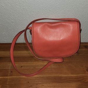 J. Crew Neon Coral Leather Copley Saddlebag